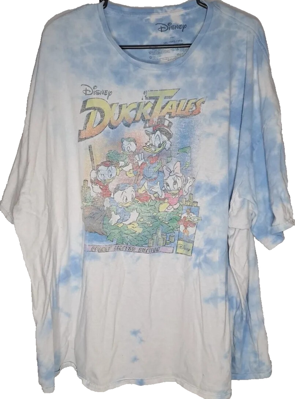 DuckTales Disney White Blue Tie Dye Graphic T-Shirt Mens 3XL Distressed Faded T
